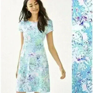 Lilly Pulitzer Marlowe Boat Neck T-Shirt Dress Amethyst Tint Craysea Print Small